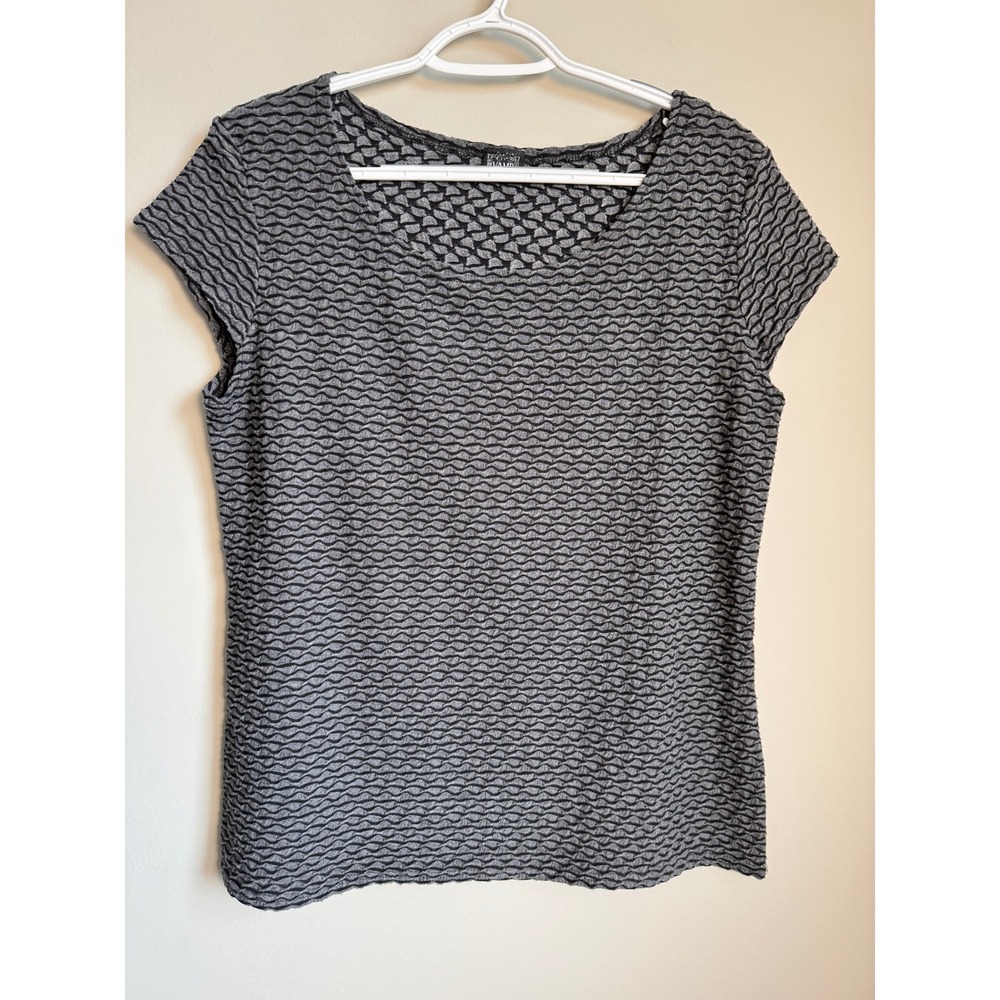 Vamp Womens Grey Black Textured Wave Cap Sleeve Scoop Neck Top XL Whimsigoth